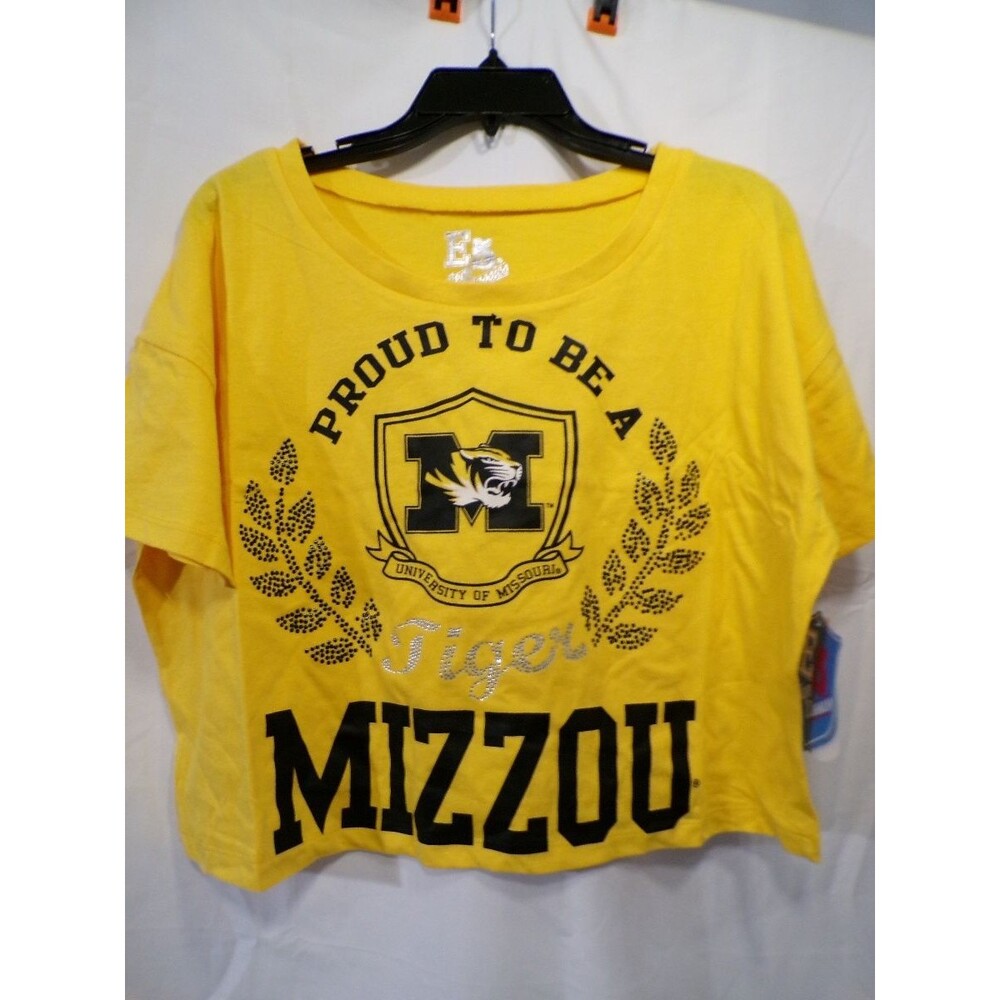 College Classics MIZZOU Women's Cropped T-Shirt Medium Yellow Scoop Neck
